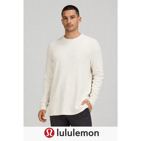 Lululemon Textured Knit Crewneck Sweater Ivory ribbed Long Sleeve Pullover Men L - Picture 7 of 7